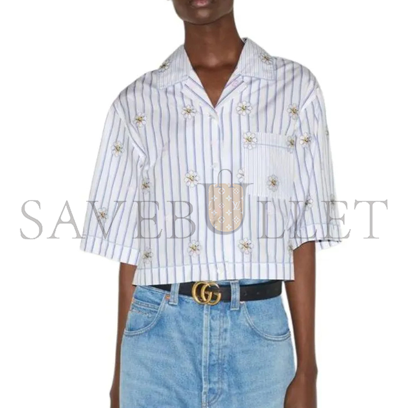 GUCCI SS24 FLORAL STRIPED PRINT SHORT-SLEEVED SHIRT 781761